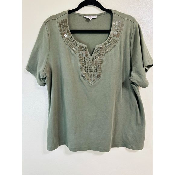 JM Collection Tops - JM Collection Women's Olive Tunic with Metallic Sequin Embellishments, Size 2X